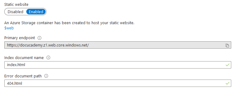 Microsoft Azure - enabled static website hosting