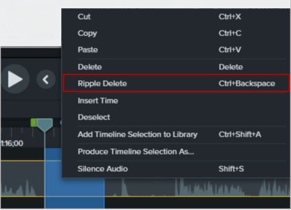 Camtasia - deleting the fragment from a screencast