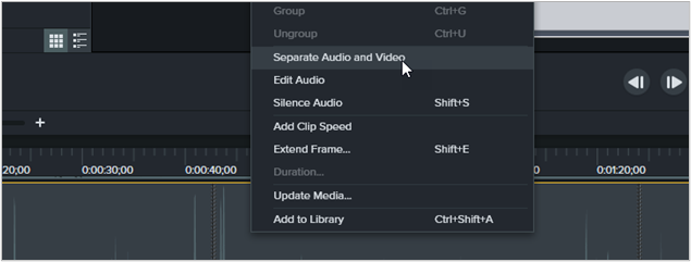 Camtasia - separating the audio track from