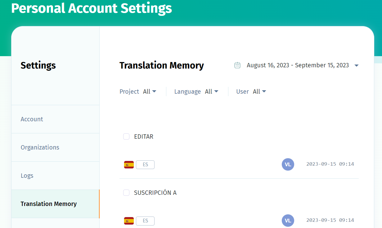 POEditor - translation memory