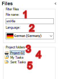 SDL Trados Studio - the navigation pane in the Files section